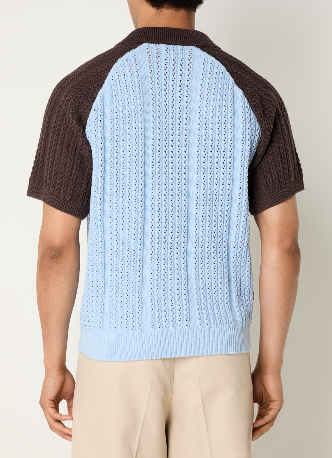 Obey Abel fijngebreide polo met stretch - achterkant 4 lichtblauw