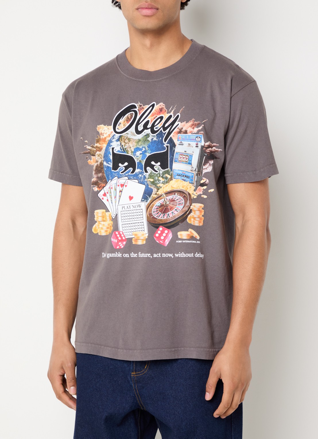 Obey Act Now T-shirt met print - detail donkergrijs