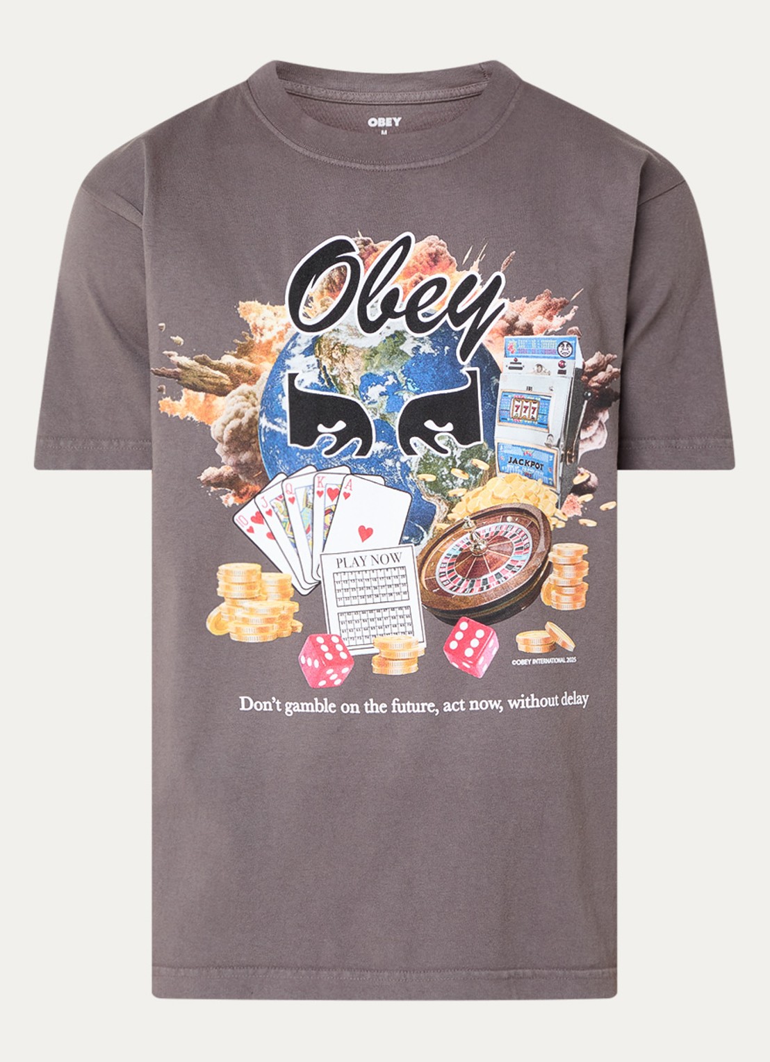 Obey Act Now T-shirt met print - voorkant 3 donkergrijs