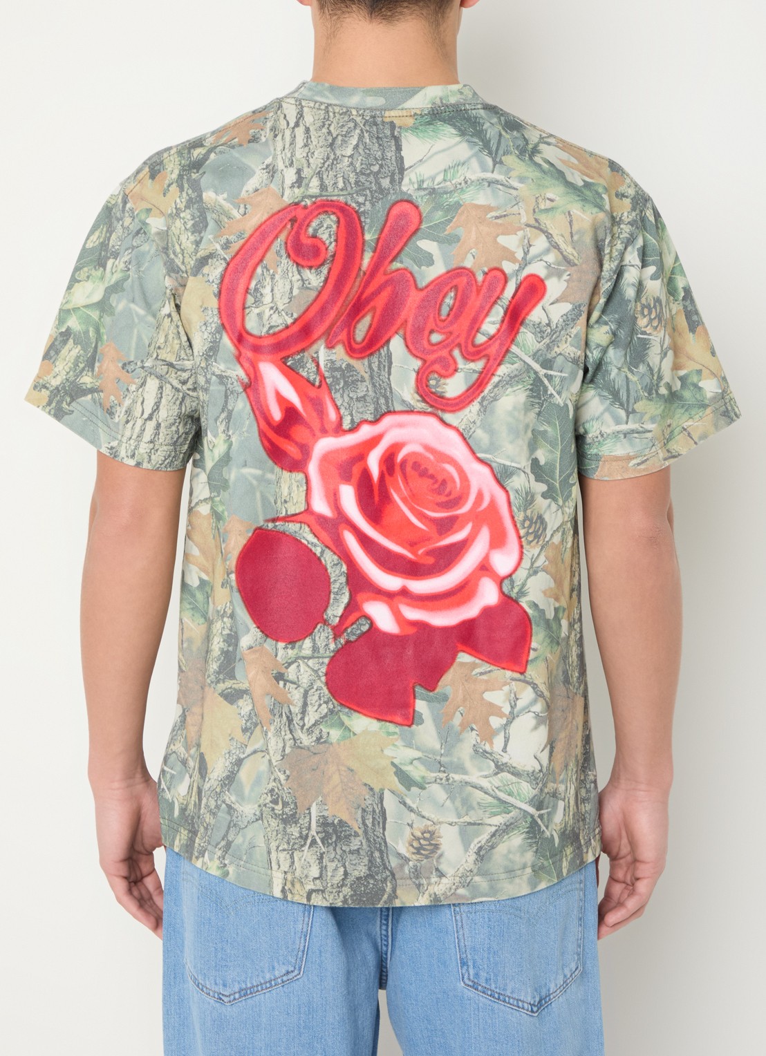 Obey Airbrushed Rose T-shirt met logo- en backprint - detail 2 donkerblauw