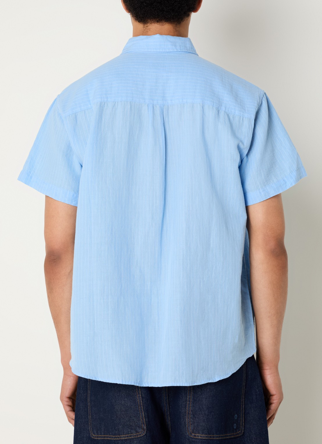 Obey Barry regular fit overhemd in linnenblend met borstzak - achterkant 2 blauwgrijs