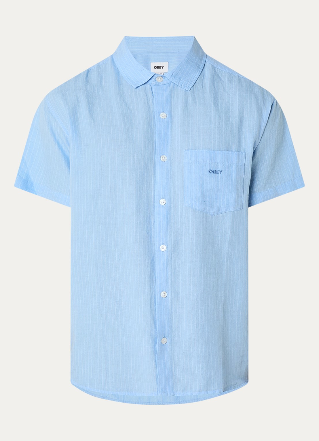 Obey Barry regular fit overhemd in linnenblend met borstzak - voorkant 3 blauwgrijs