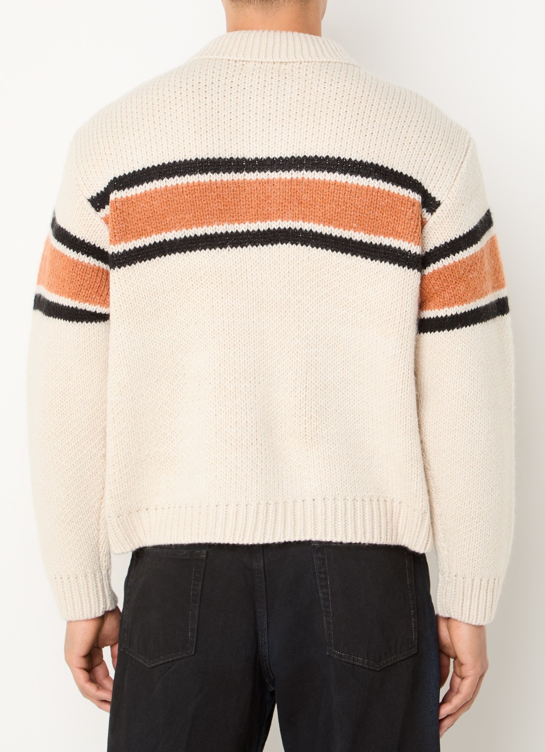 Obey Bernard grofgebreid vest met streepprint - achterkant 4 beige