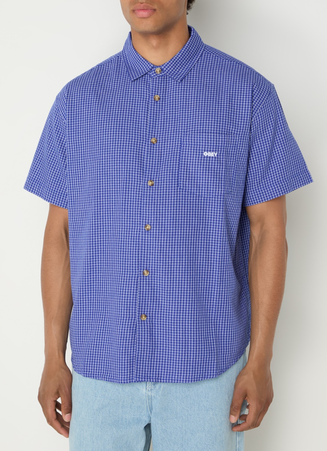 Obey Bigwig Frank regular fit overhemd met ruitdessin - detail 3 blauw