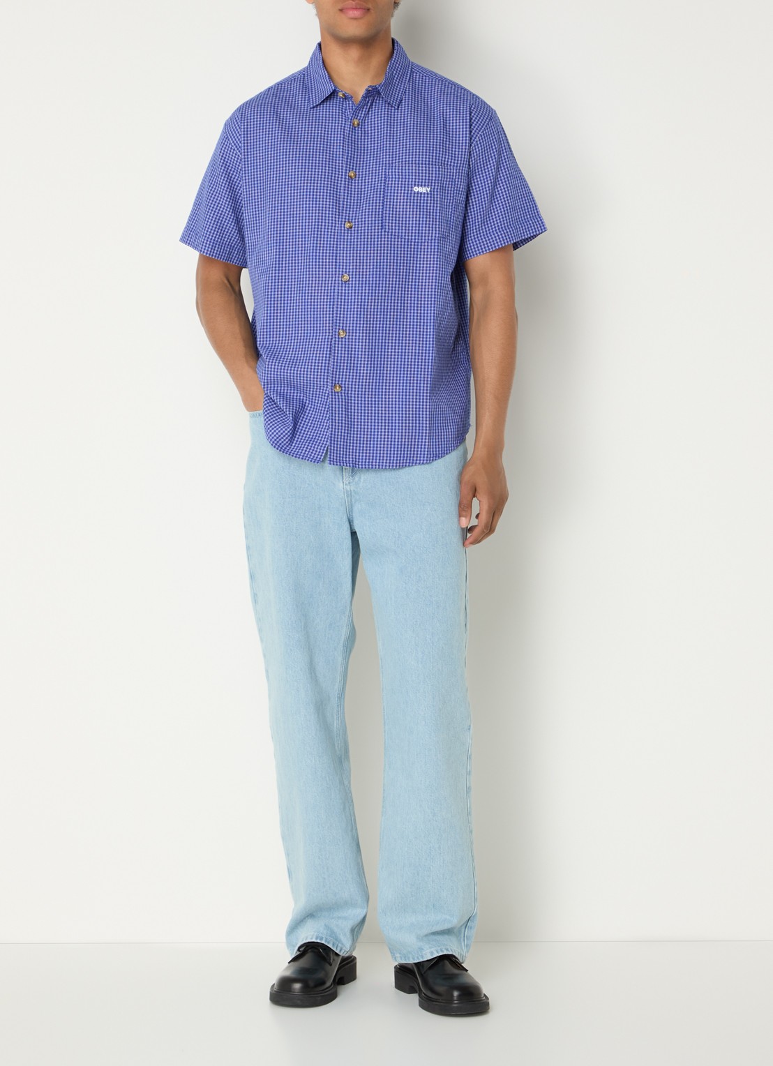 Obey Bigwig Frank regular fit overhemd met ruitdessin - voorkant 2 blauw