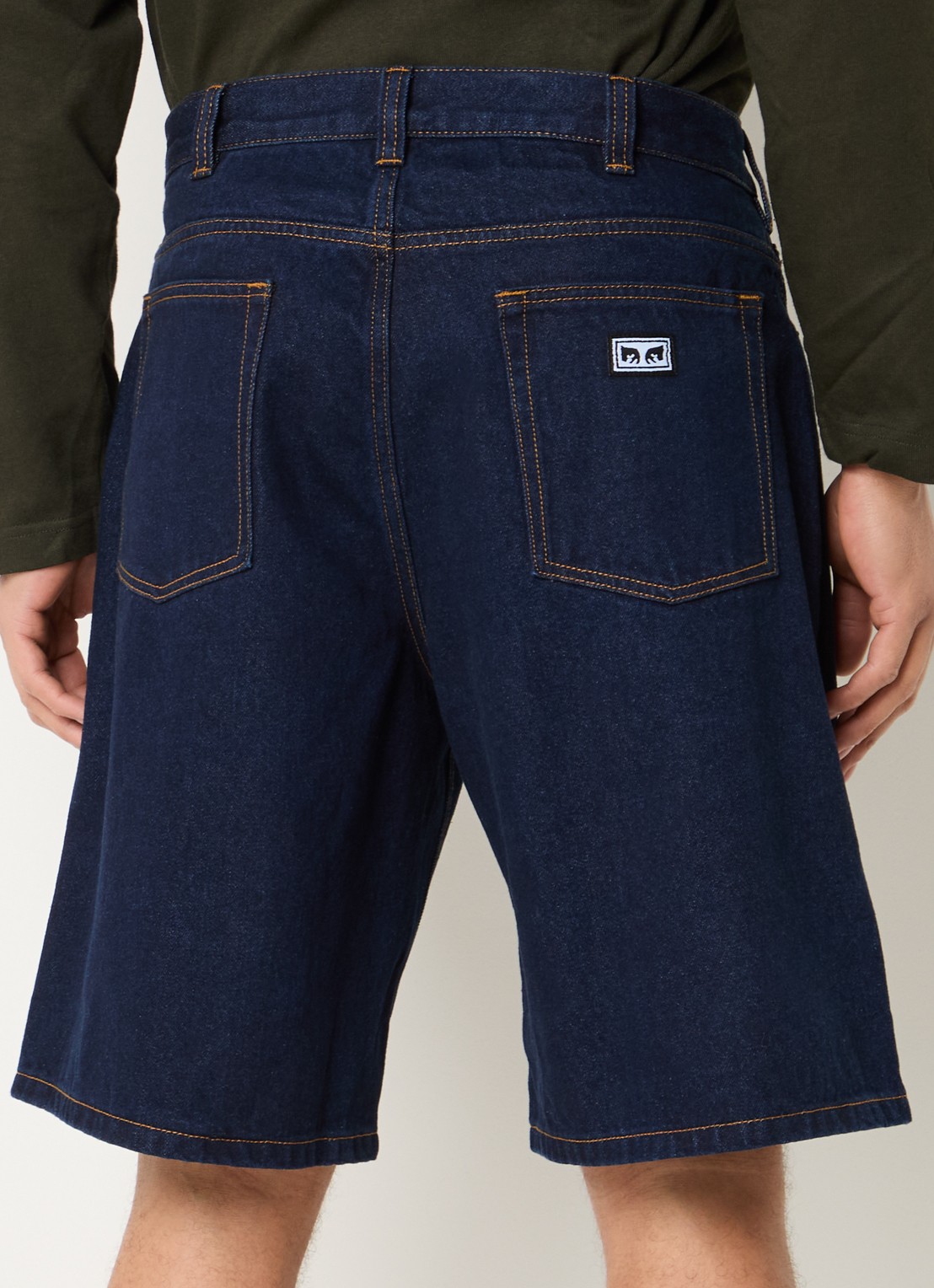 Obey Bigwig wide fit korte broek van denim met donkere wassing - achterkant 2 indigo