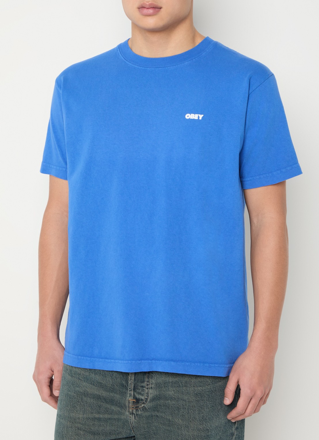 Obey Bold Icon Face T-shirt met logo- en backprint - achterkant 3 indigo