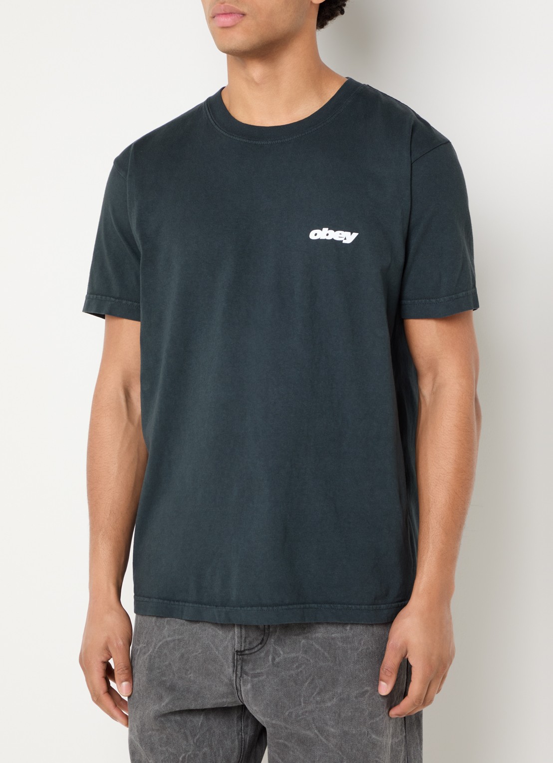 Obey Bounce T-shirt met logo- en backprint - achterkant antraciet
