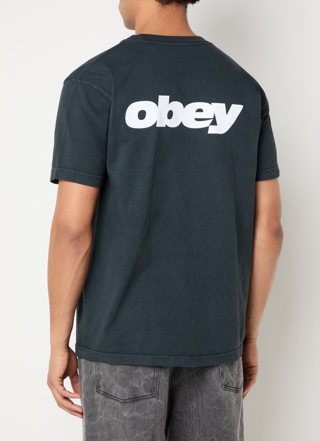 Obey Bounce T-shirt met logo- en backprint - detail 4 antraciet