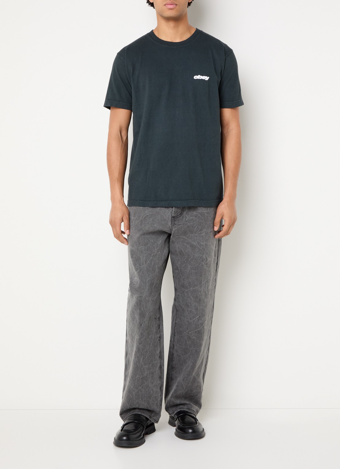 Obey Bounce T-shirt met logo- en backprint - voorkant 3 antraciet