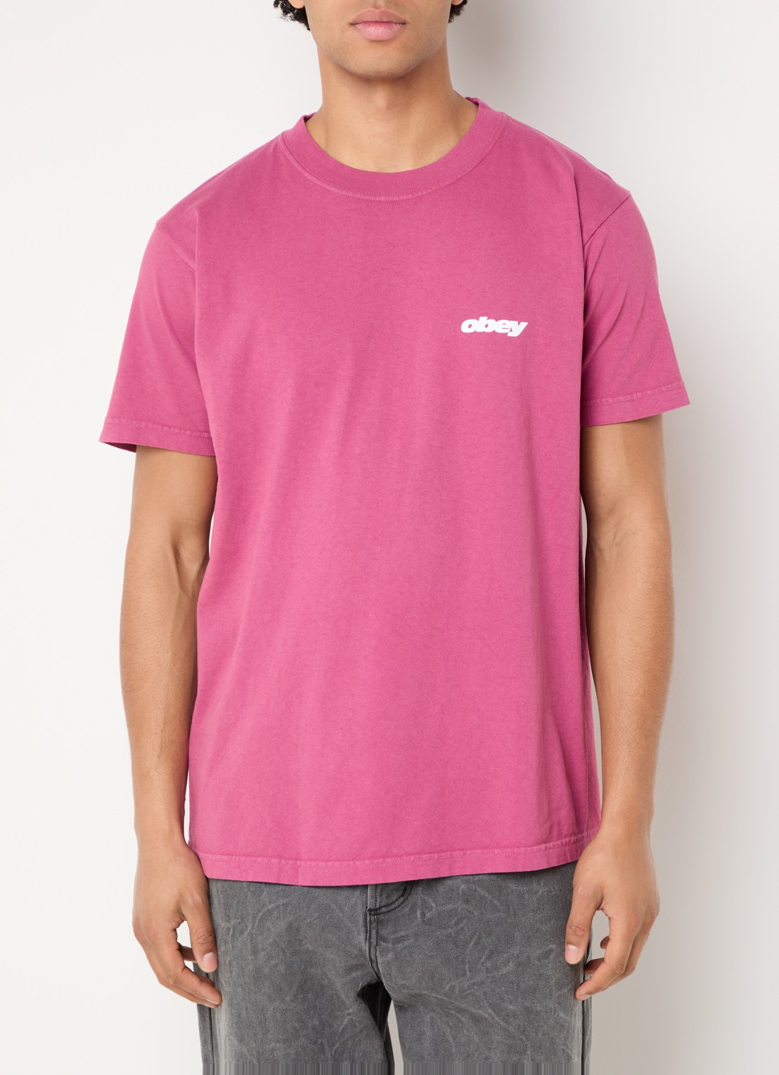 Obey Bounce T-shirt met logo- en backprint - achterkant 4 kersenrood