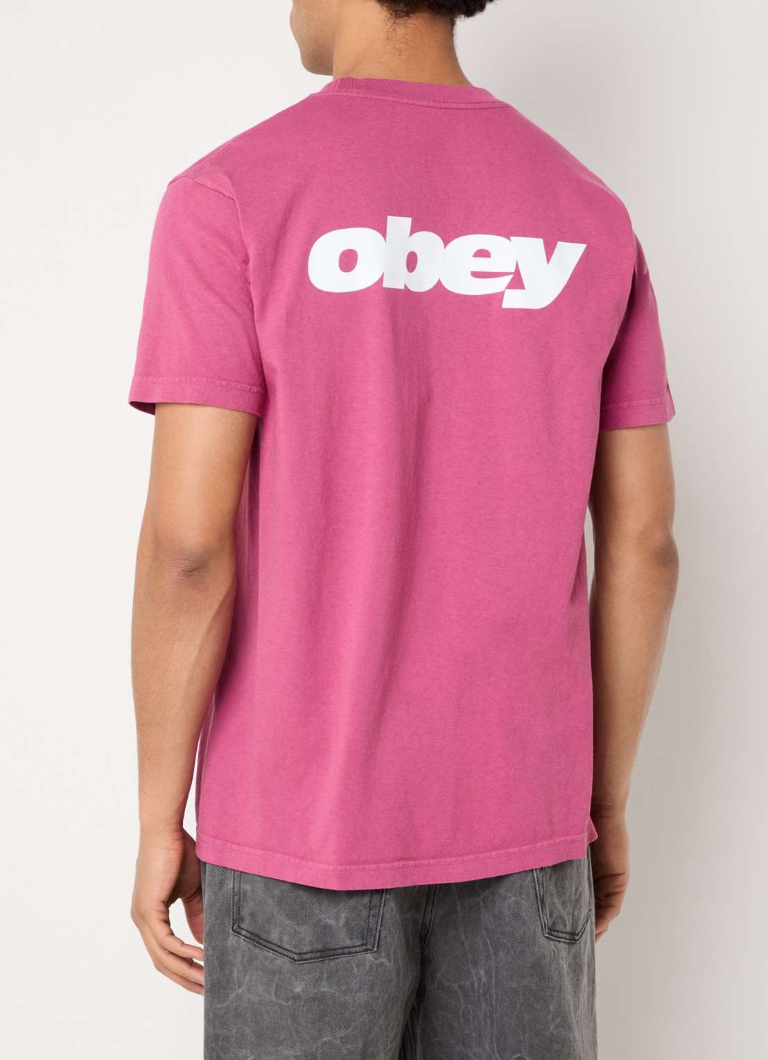 Obey Bounce T-shirt met logo- en backprint - detail kersenrood