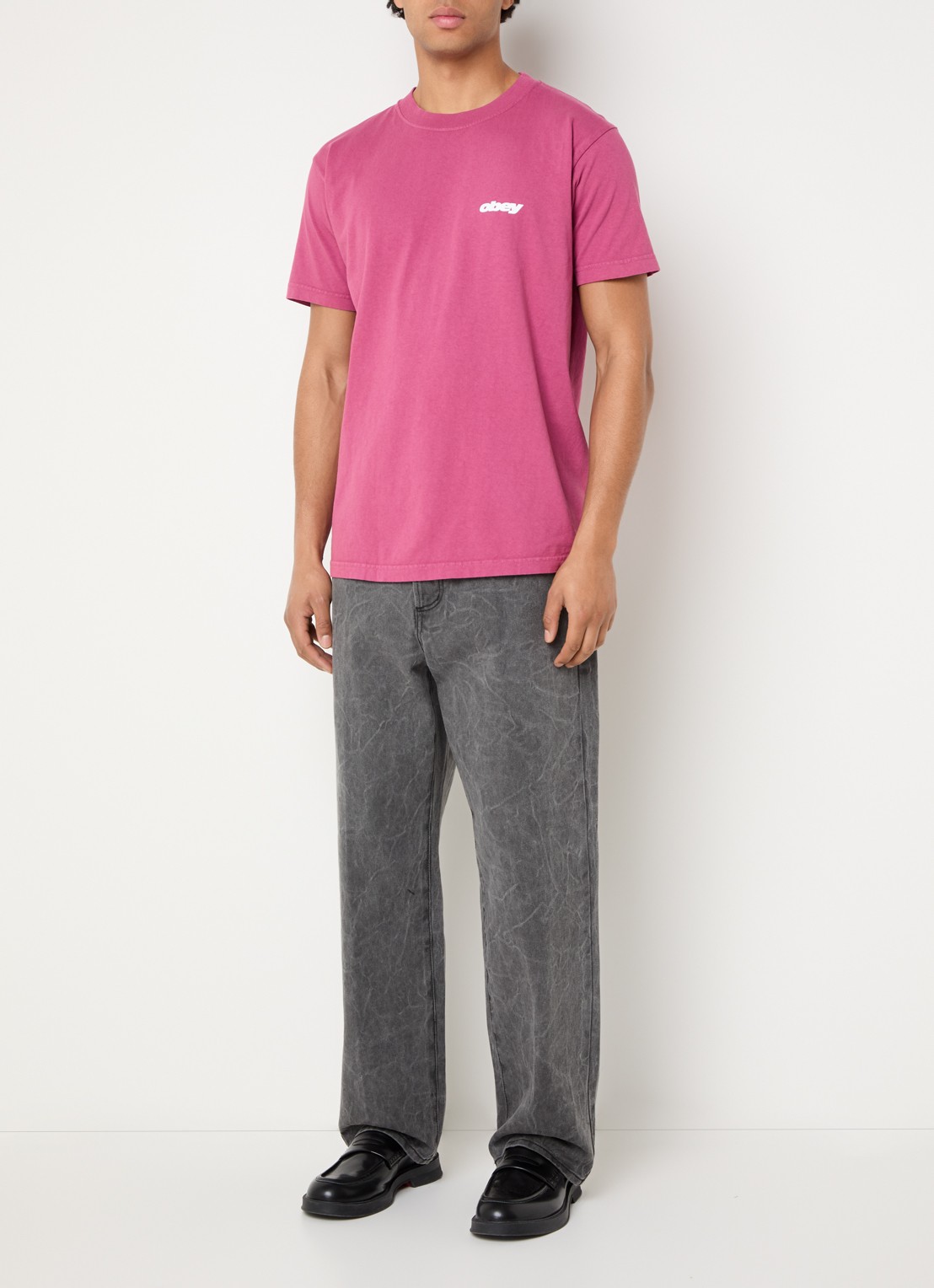 Obey Bounce T-shirt met logo- en backprint - voorkant 3 kersenrood