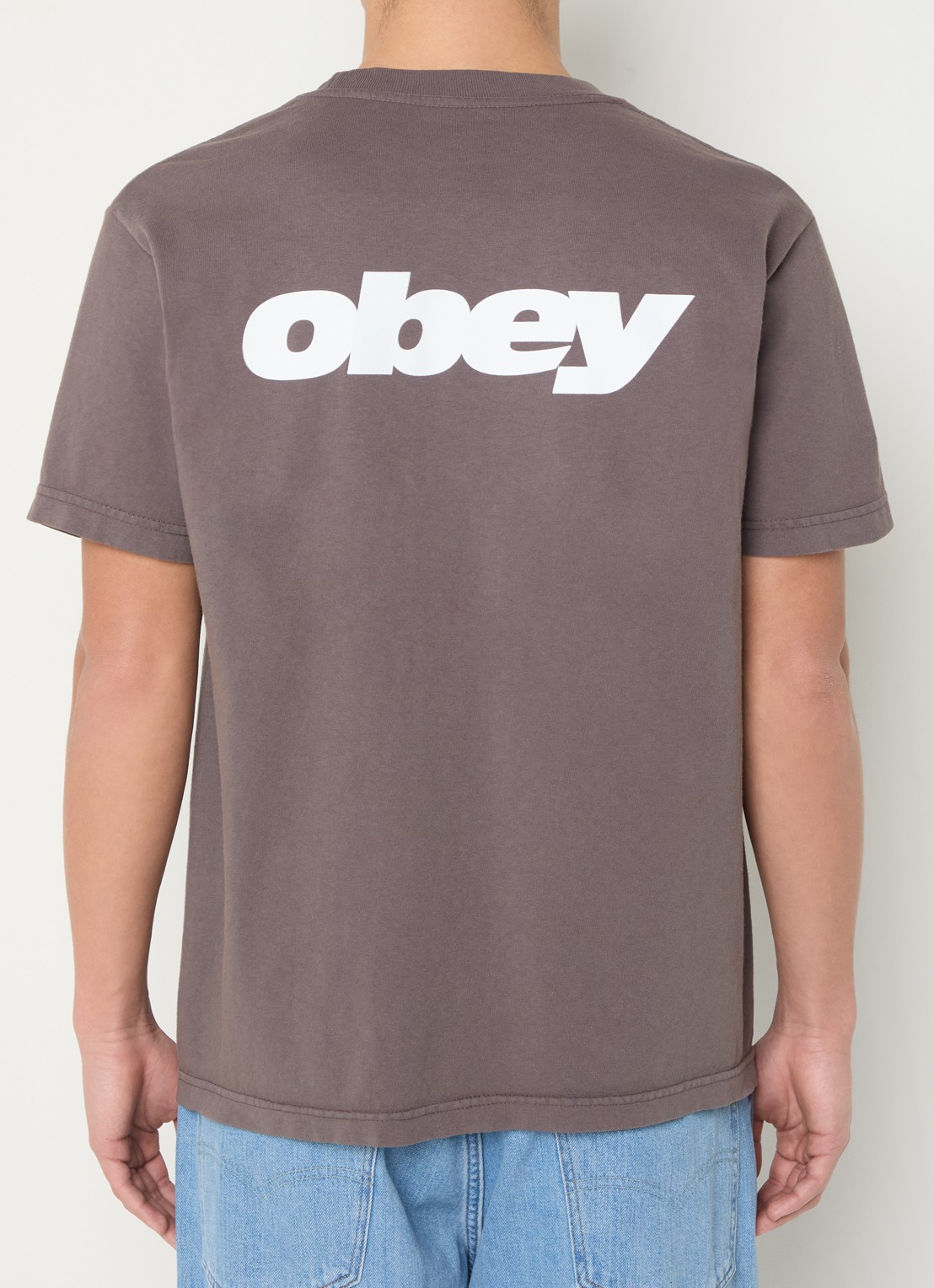 Obey Bounce T-shirt met logo- en backprint - detail antraciet