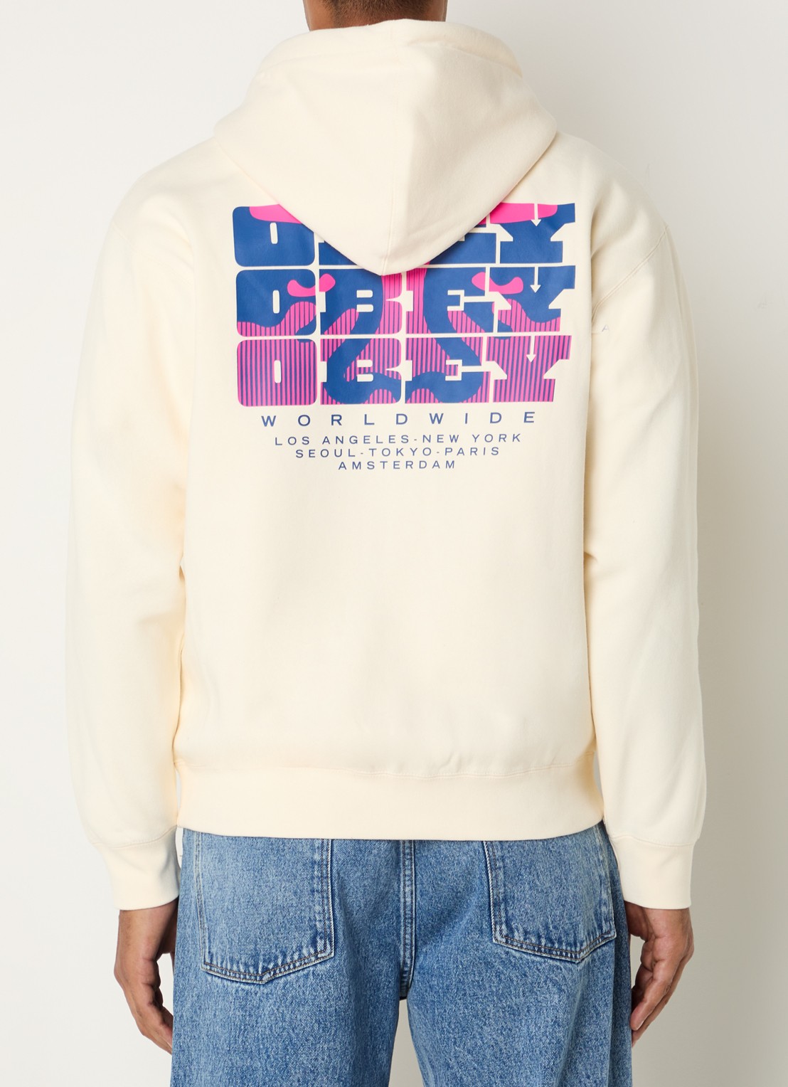 Obey Brick By Brick hoodie met logo- en backprint - detail 4 creme