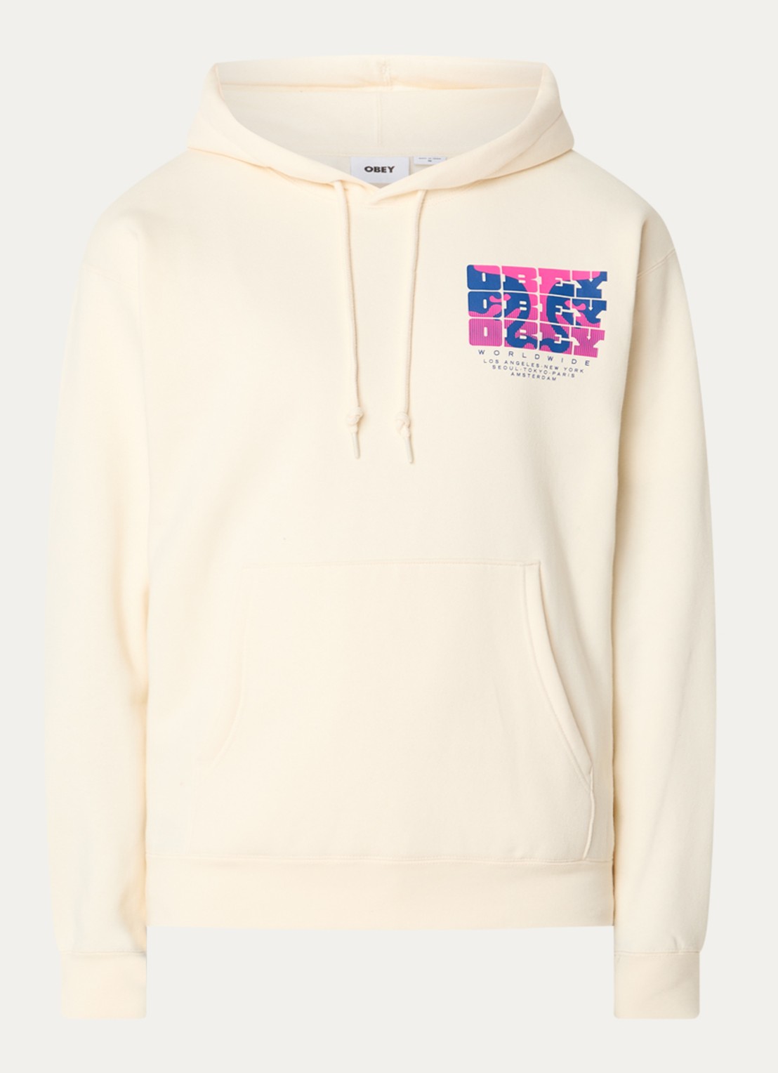 Obey Brick By Brick hoodie met logo- en backprint - voorkant 2 creme