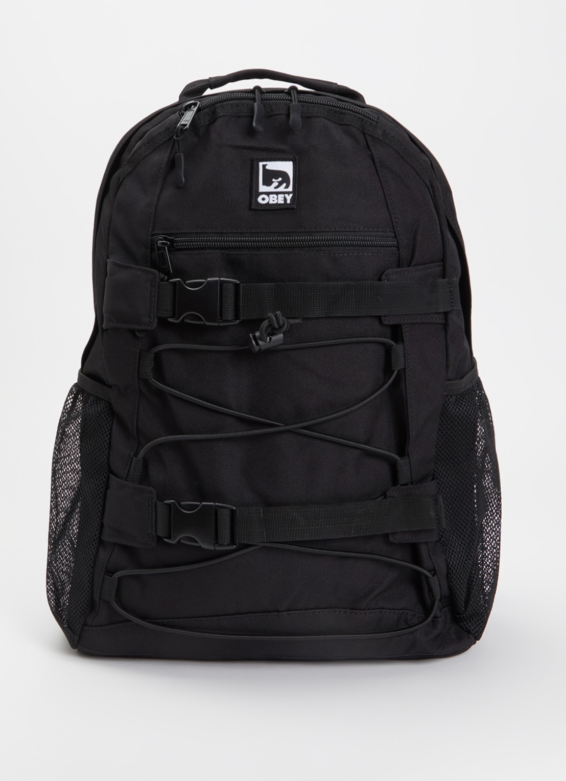 Obey Commuter rugzak met logo en 16 inch laptopvak - voorkant 3 zwart