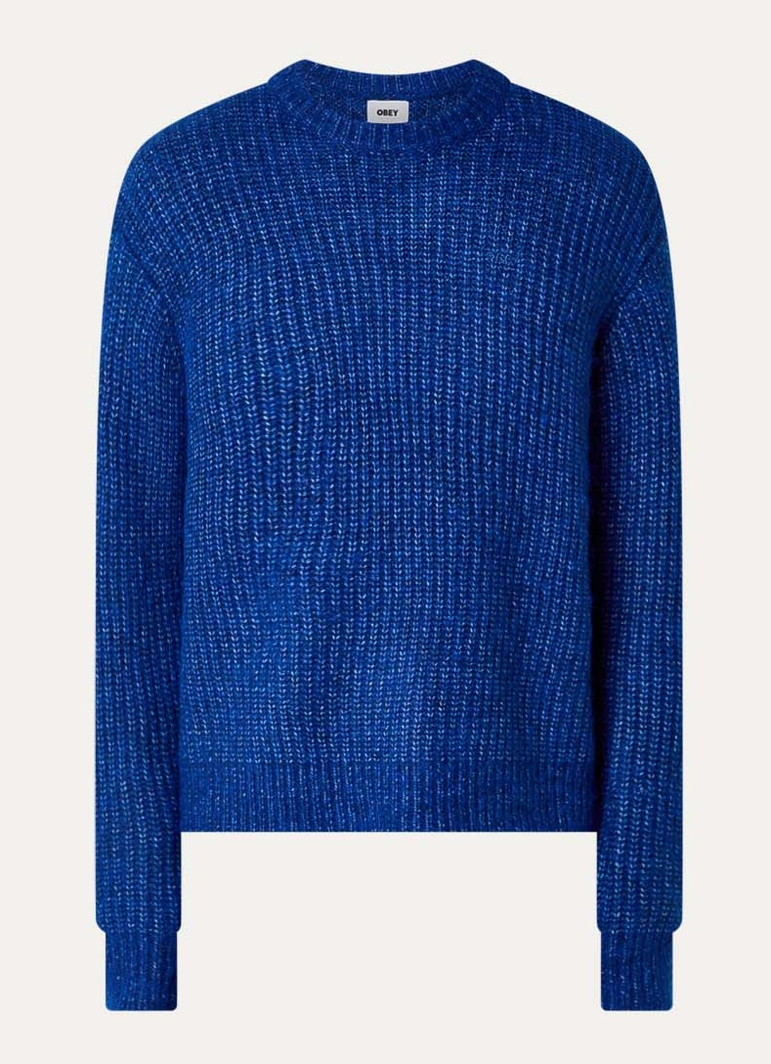 Obey Dexter grofgebreide trui in wolblend - voorkant 3 royalblauw
