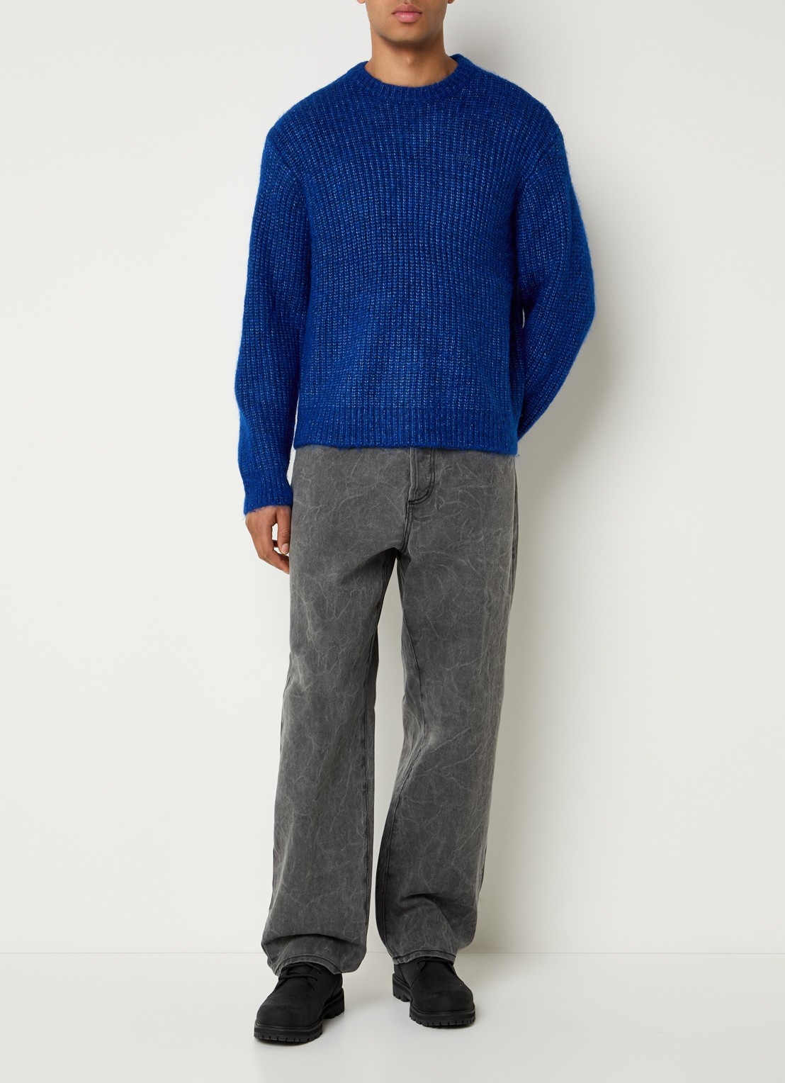 Obey Dexter grofgebreide trui in wolblend - voorkant 4 royalblauw