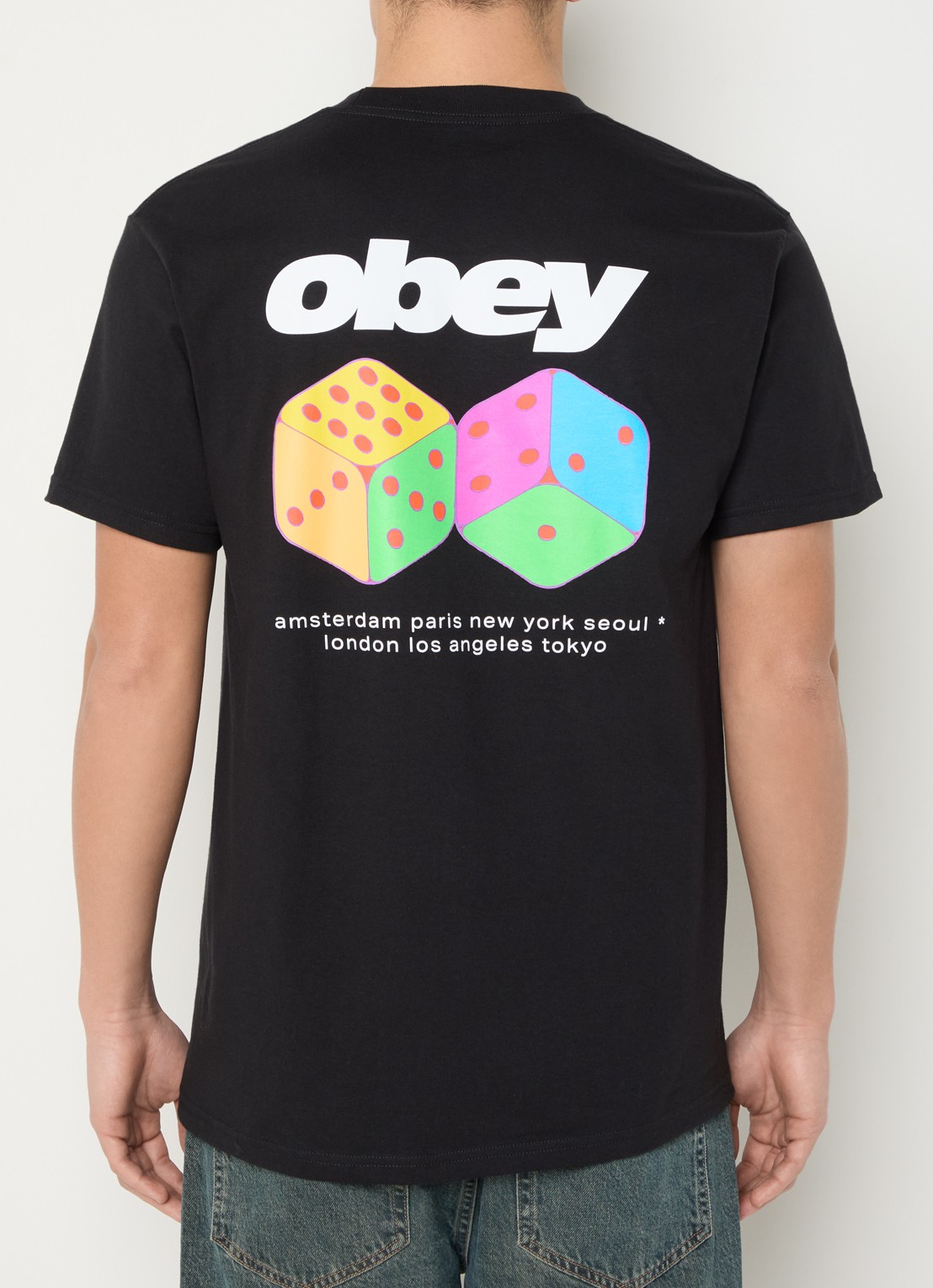 Obey Dice T-shirt met logo- en backprint - detail 4 zwart