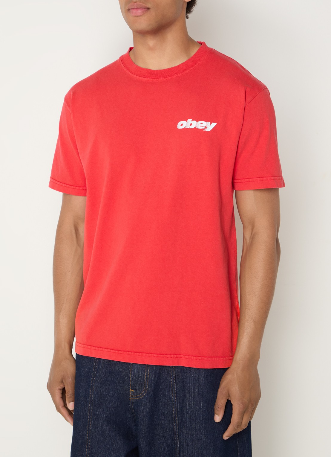 Obey Diffusion T-shirt met logo- en backprint - achterkant rood