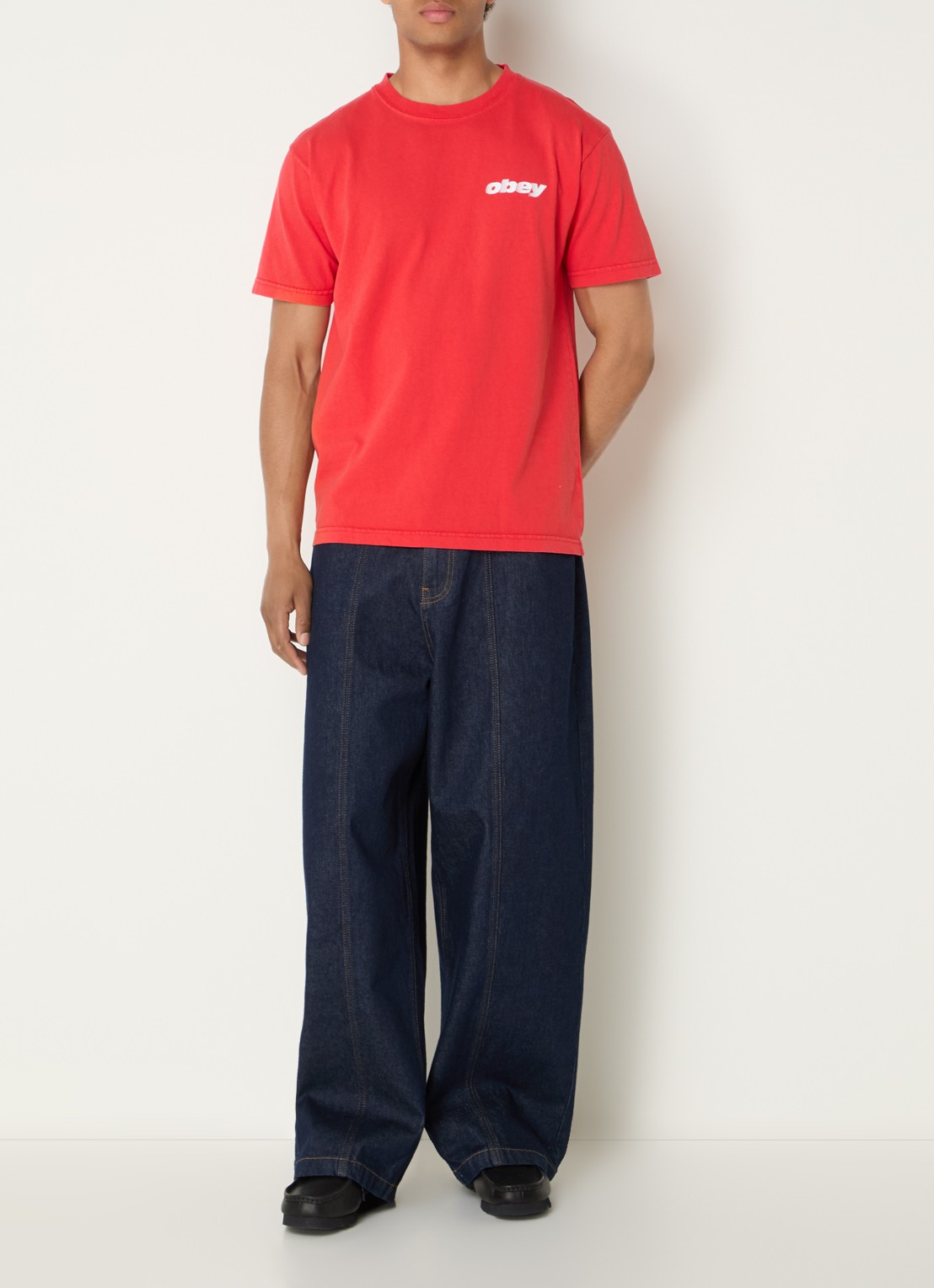 Obey Diffusion T-shirt met logo- en backprint - voorkant 3 rood