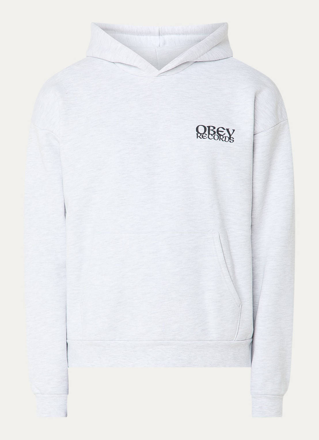 Obey Disorder hoodie met logo- en backprint - voorkant 2 grijsmele