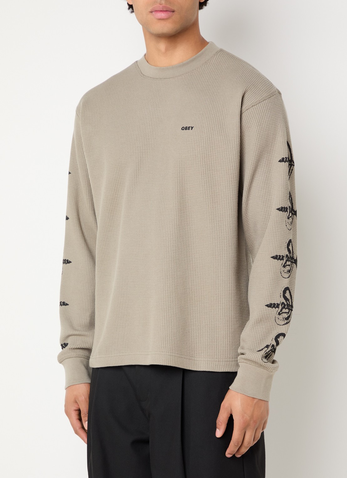 Obey Ears longsleeve met print - detail 3 olijfgroen