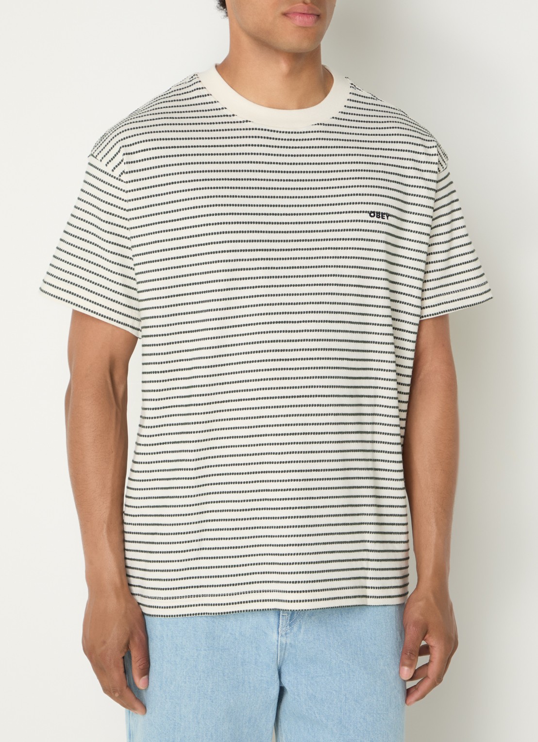 Obey Edwin T-shirt met streepprint - detail 4 groen