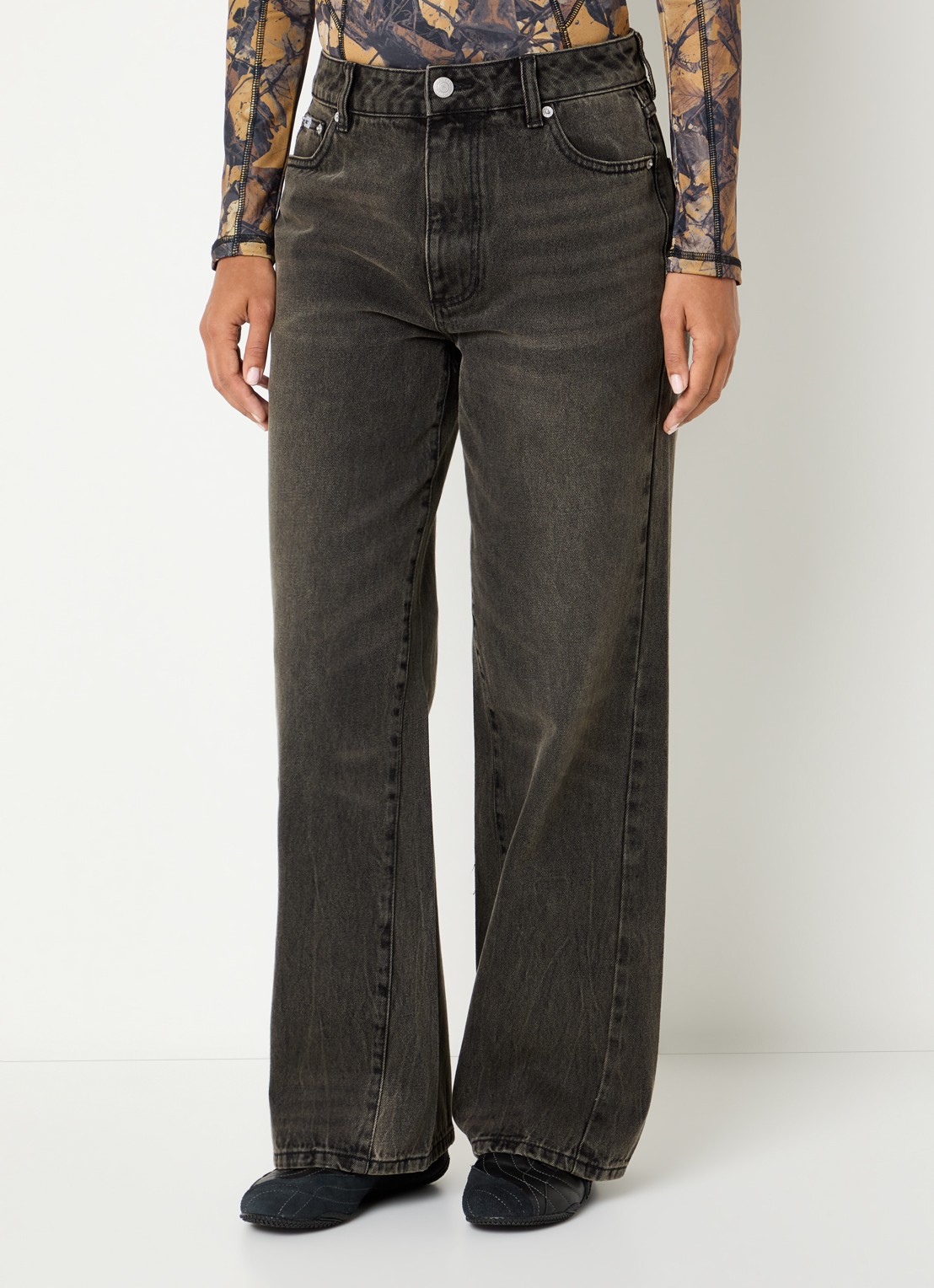 Obey Elara high waist wide fit jeans met gekleurde wassing - detail antraciet