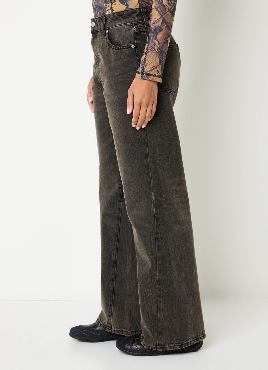 Obey Elara high waist wide fit jeans met gekleurde wassing - detail 2 antraciet