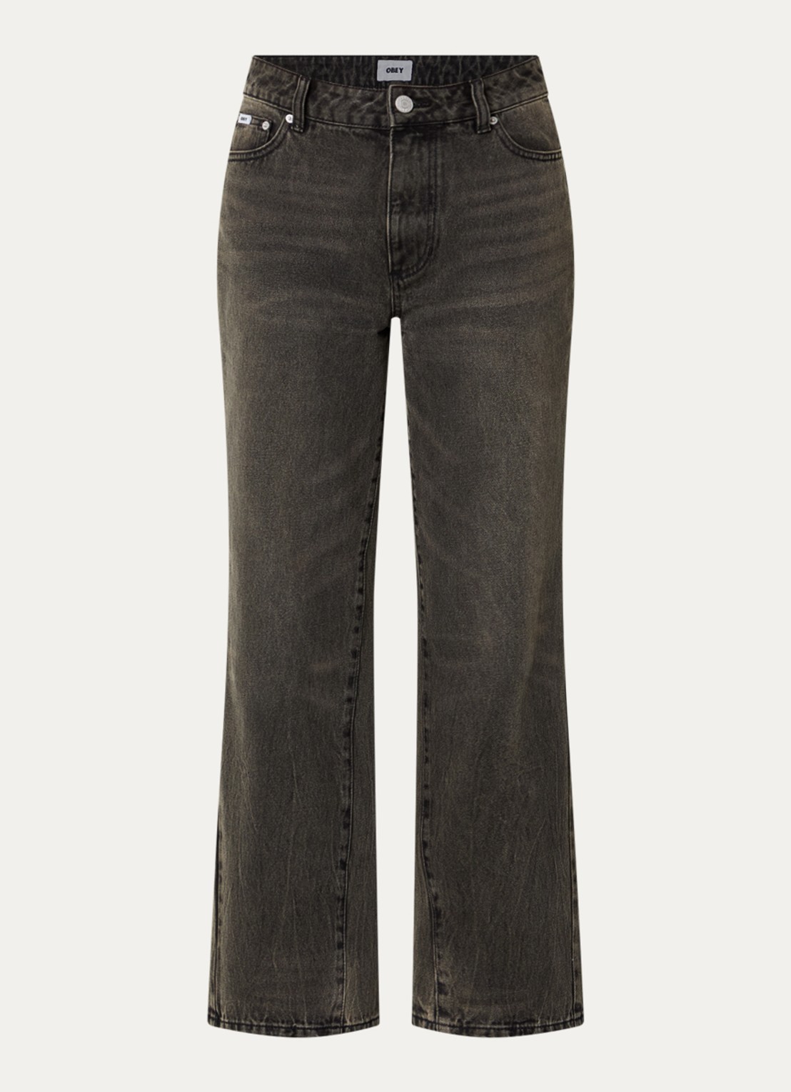 Obey Elara high waist wide fit jeans met gekleurde wassing - voorkant 4 antraciet