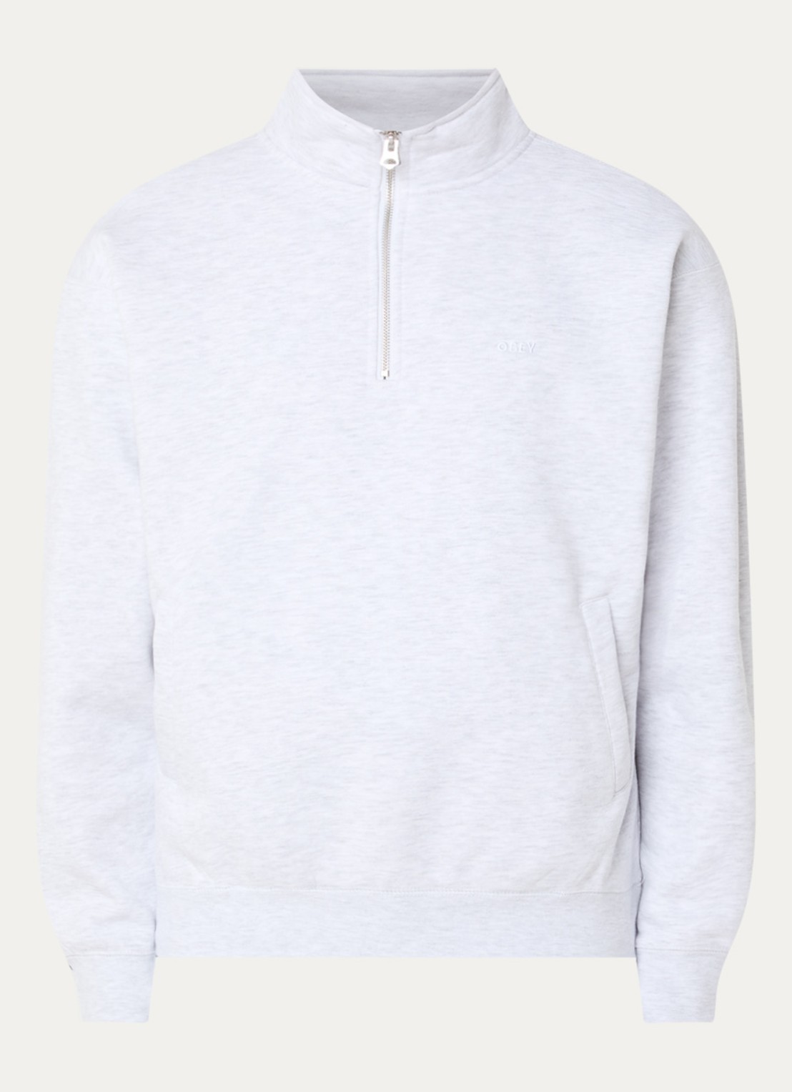 Obey Established Works sweater met halve rits en logoborduring - voorkant wit