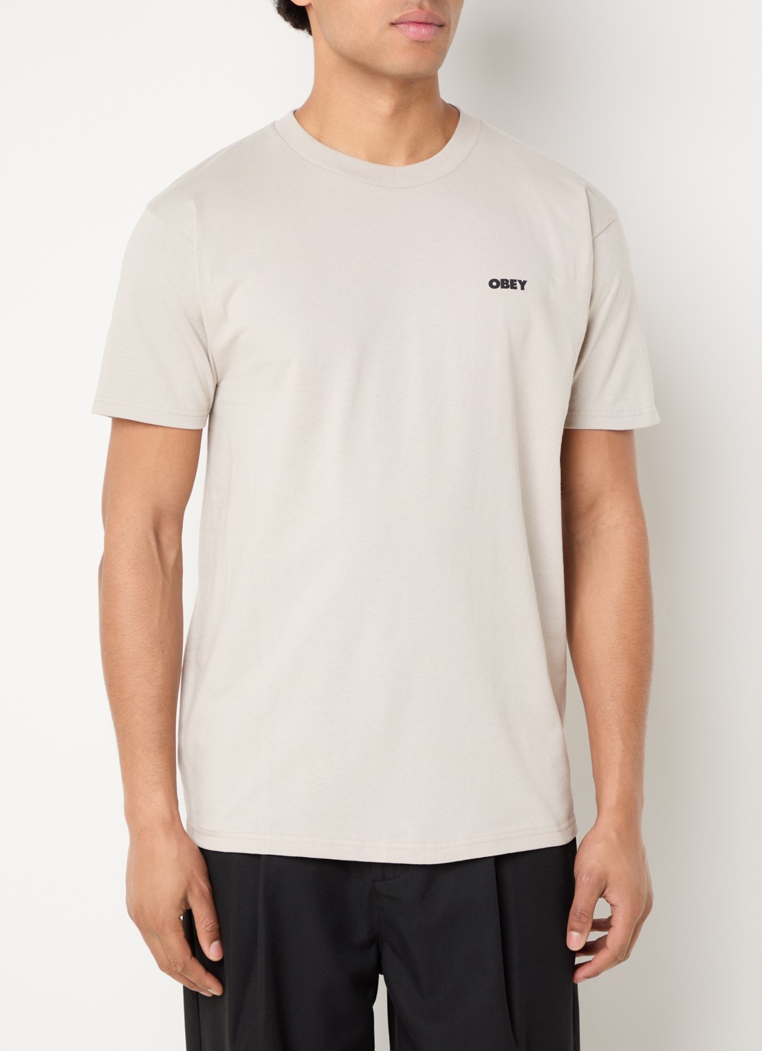 Obey Eyes Open Mind Open T-shirt met logo- en backprint - achterkant 4 beige