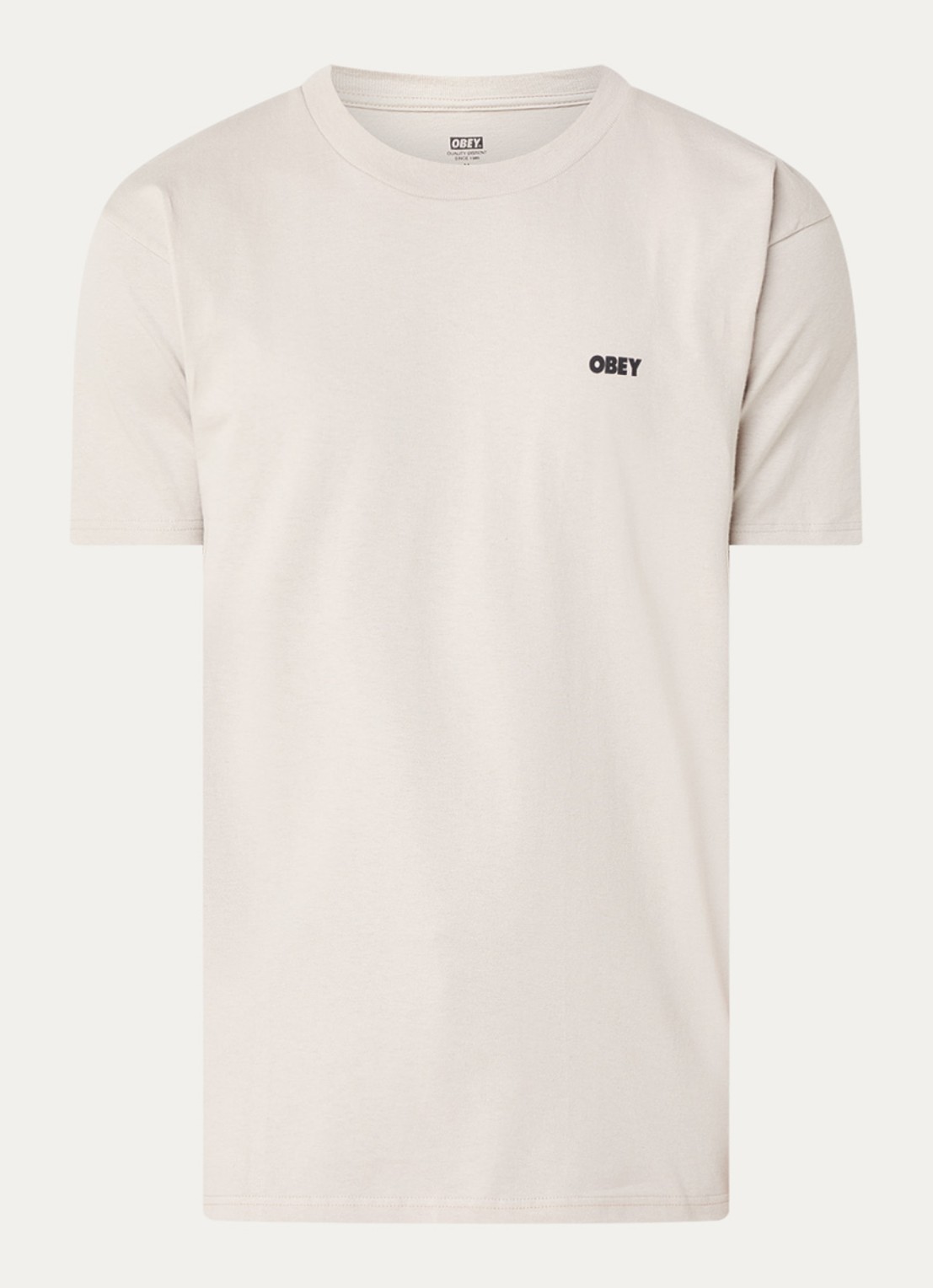 Obey Eyes Open Mind Open T-shirt met logo- en backprint - voorkant 2 beige