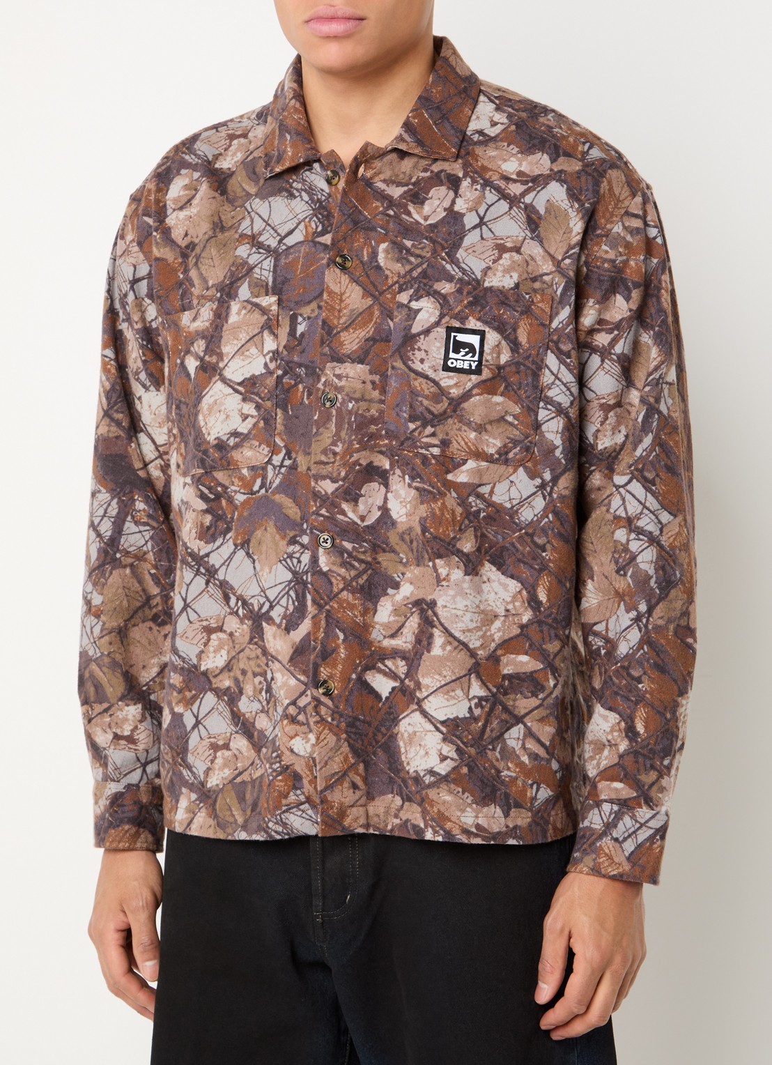 Obey Fence regular fit overhemd met print - detail 4 bruin