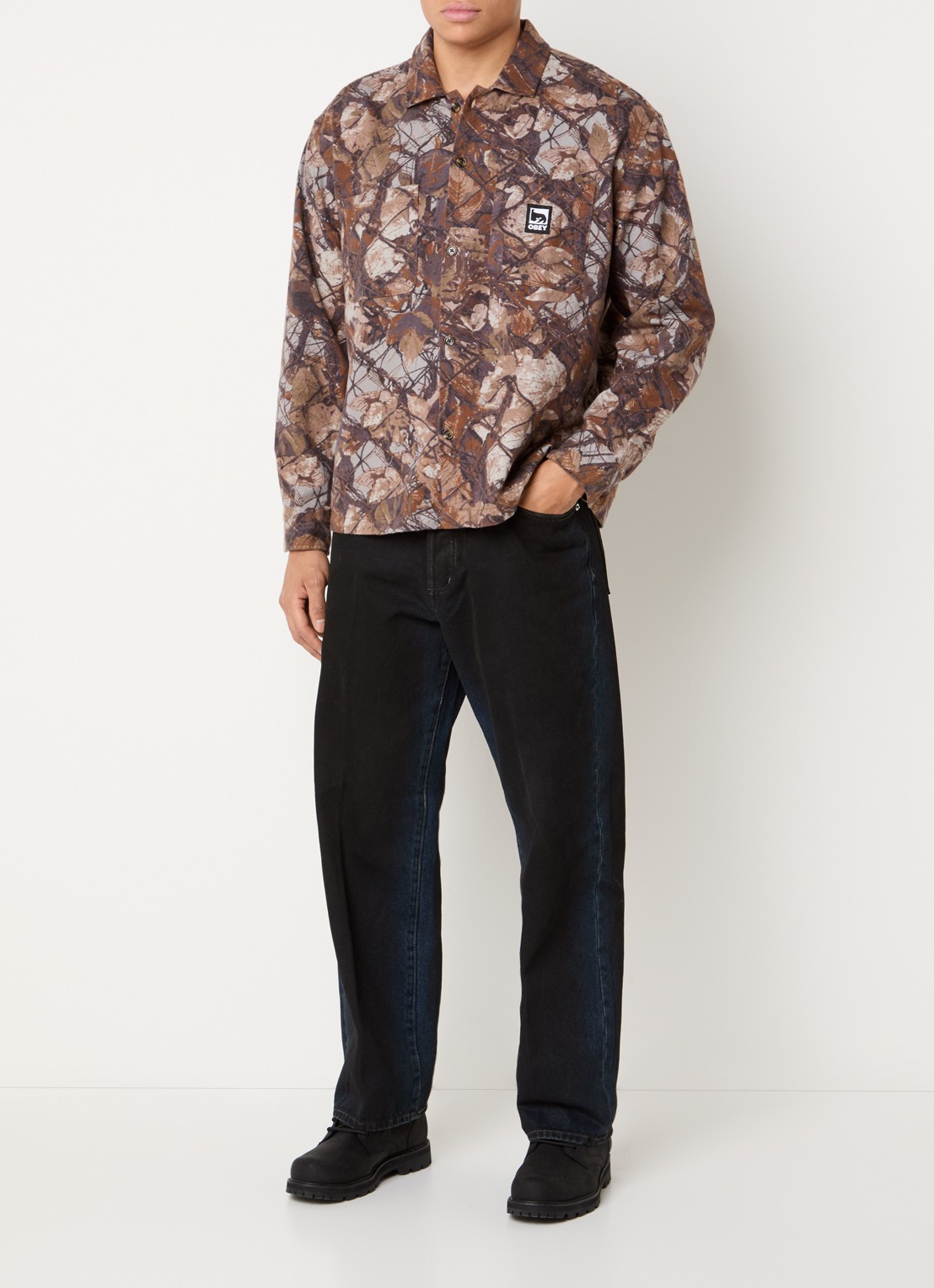 Obey Fence regular fit overhemd met print - voorkant 3 bruin