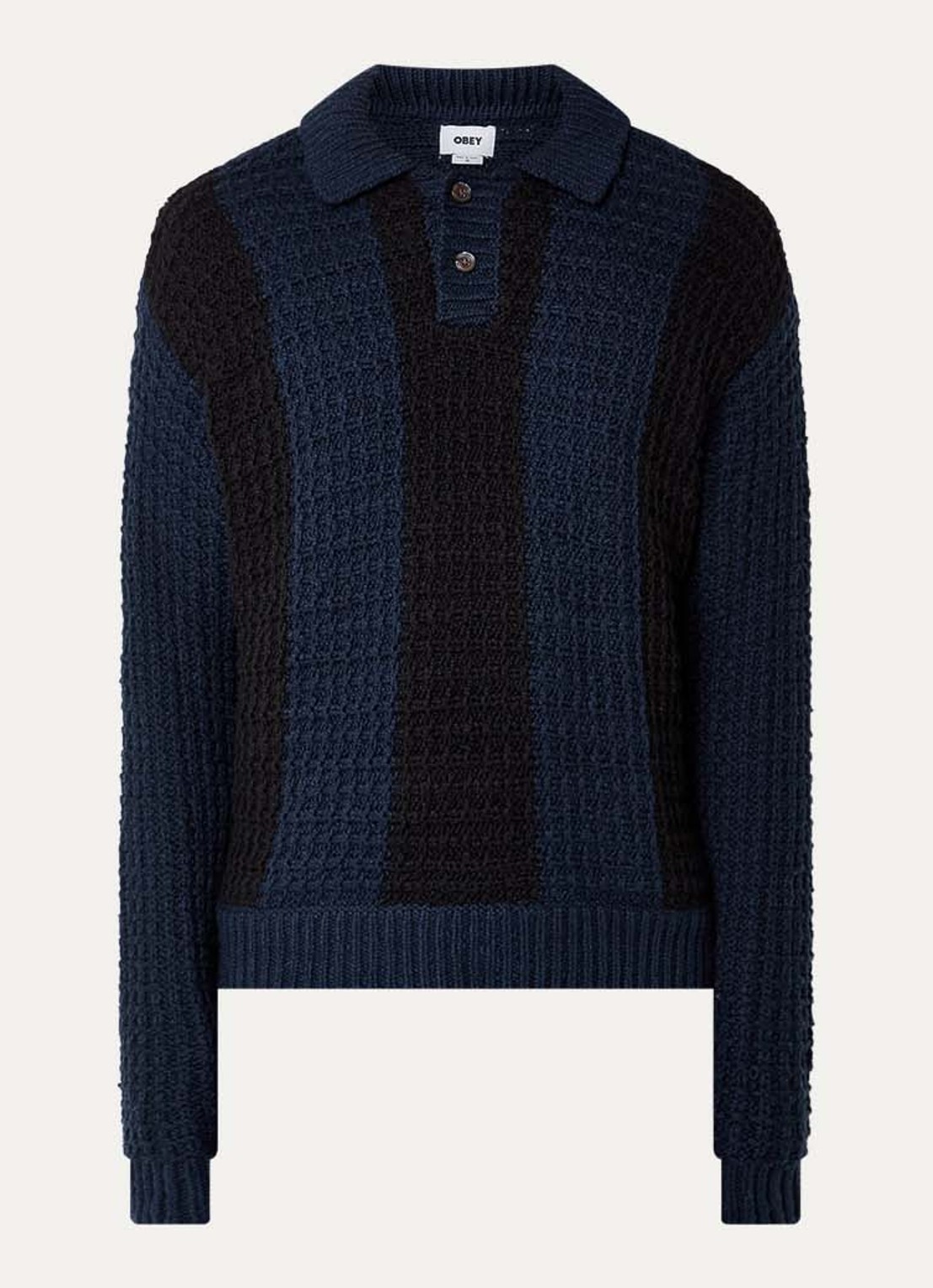 Obey Grofgebreide trui met polokraag - voorkant 3 donkerblauw