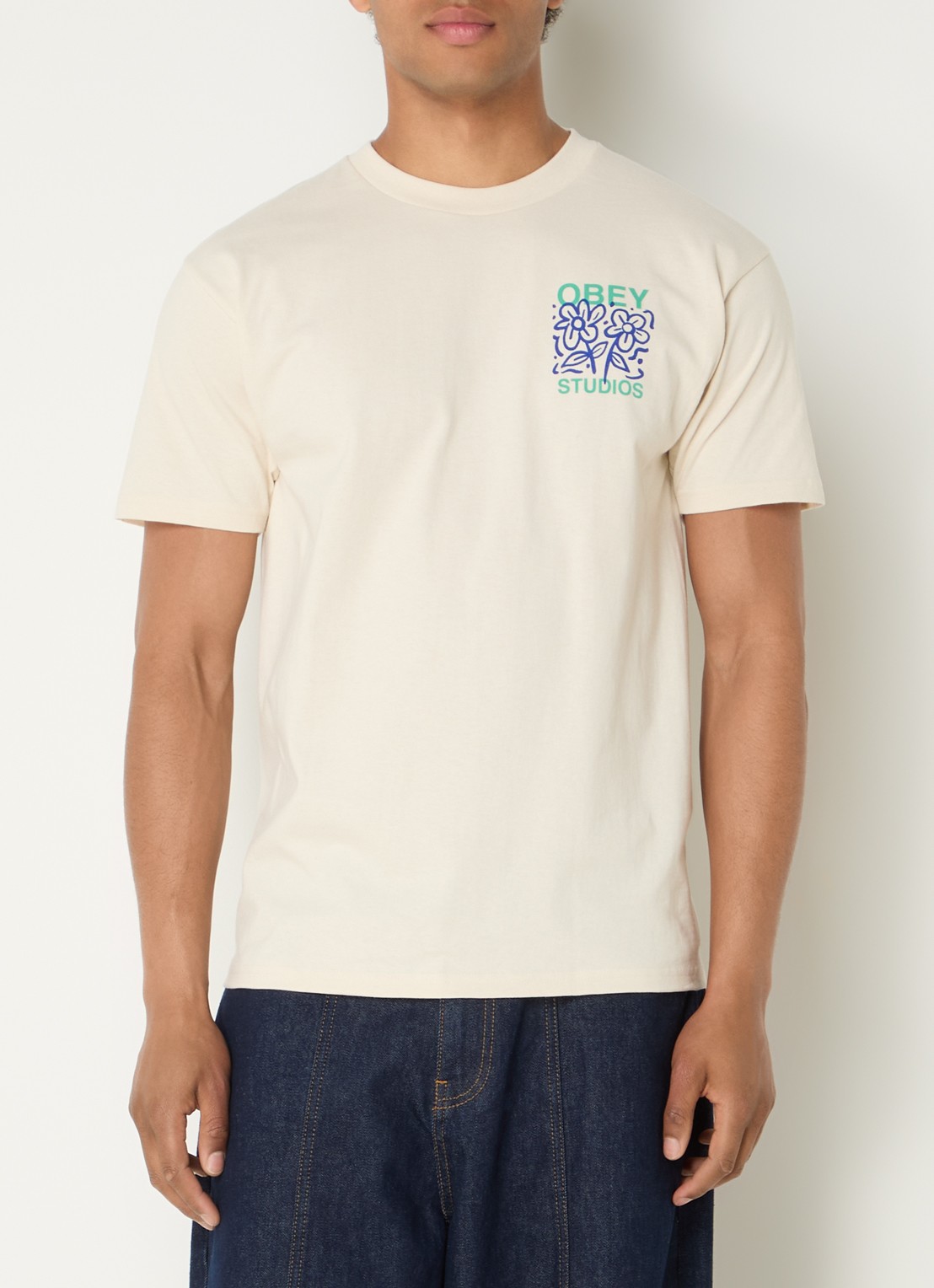 Obey Grown With Love T-shirt met logo- en backprint - achterkant 4 beige