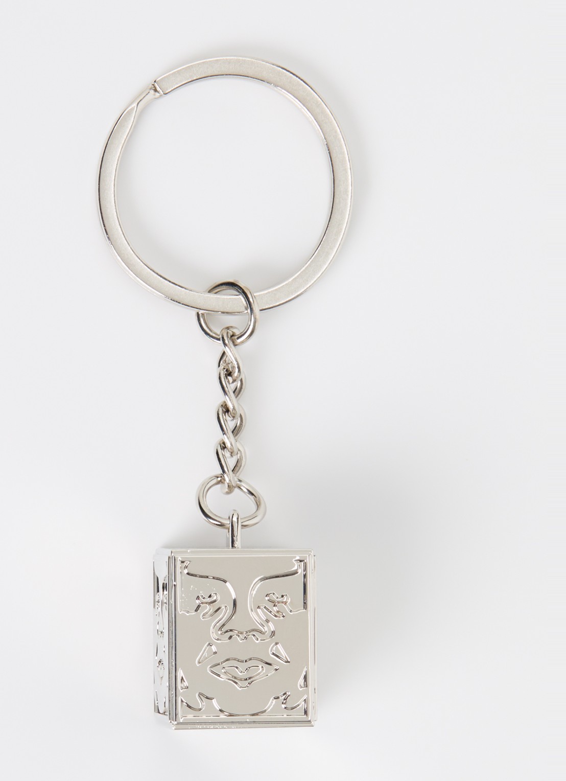 Obey Icon Face Cube sleutelhanger  - voorkant zilver