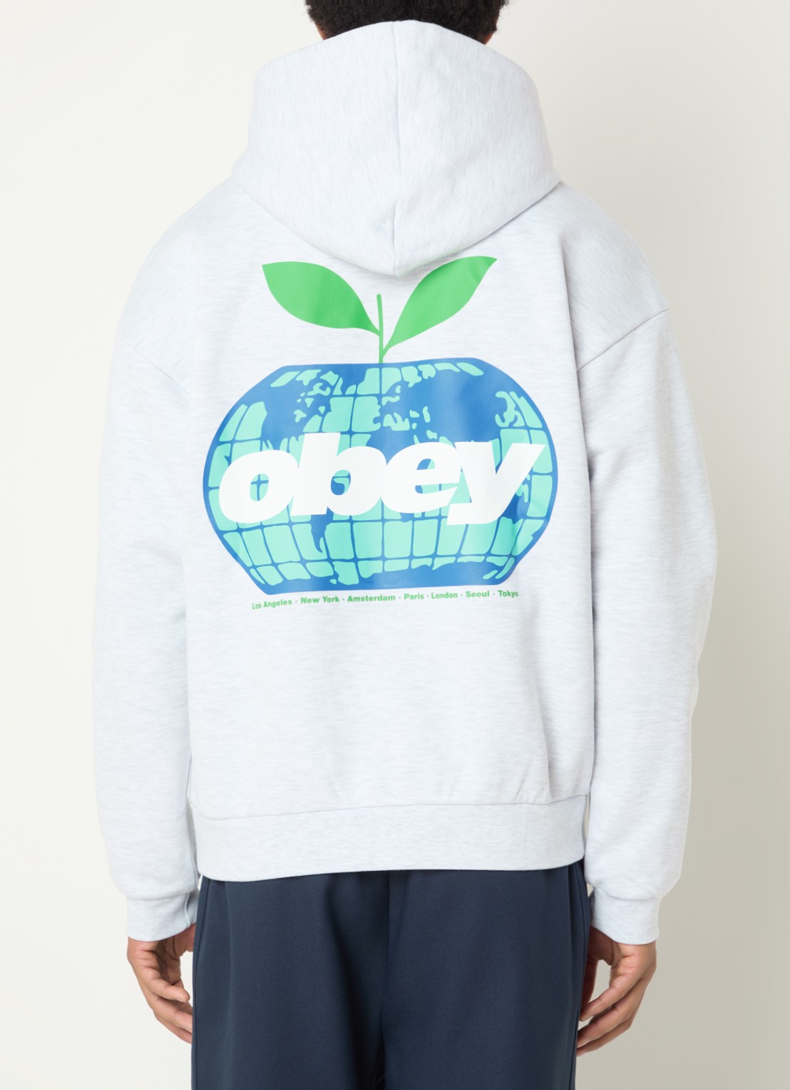 Obey Intercontinental hoodie met logo- en backprint - detail grijsmele