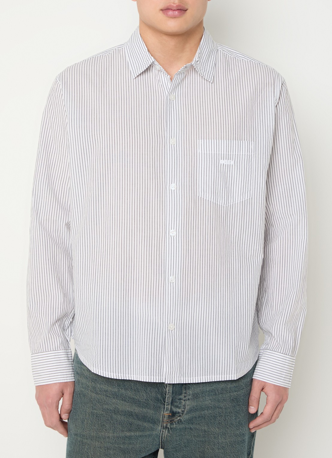 Obey Isaac regular fit overhemd met streepprint en borstzak - detail 3 zwart