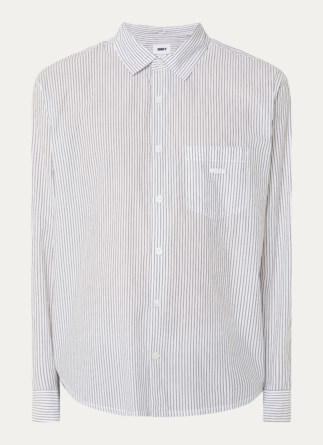 Obey Isaac regular fit overhemd met streepprint en borstzak - voorkant zwart