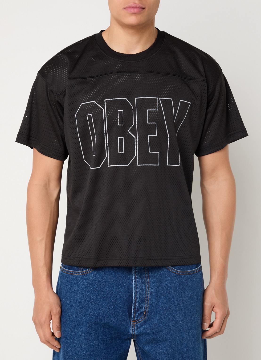 Obey Johnson Practice T-shirt van mesh met logoprint - detail 3 zwart