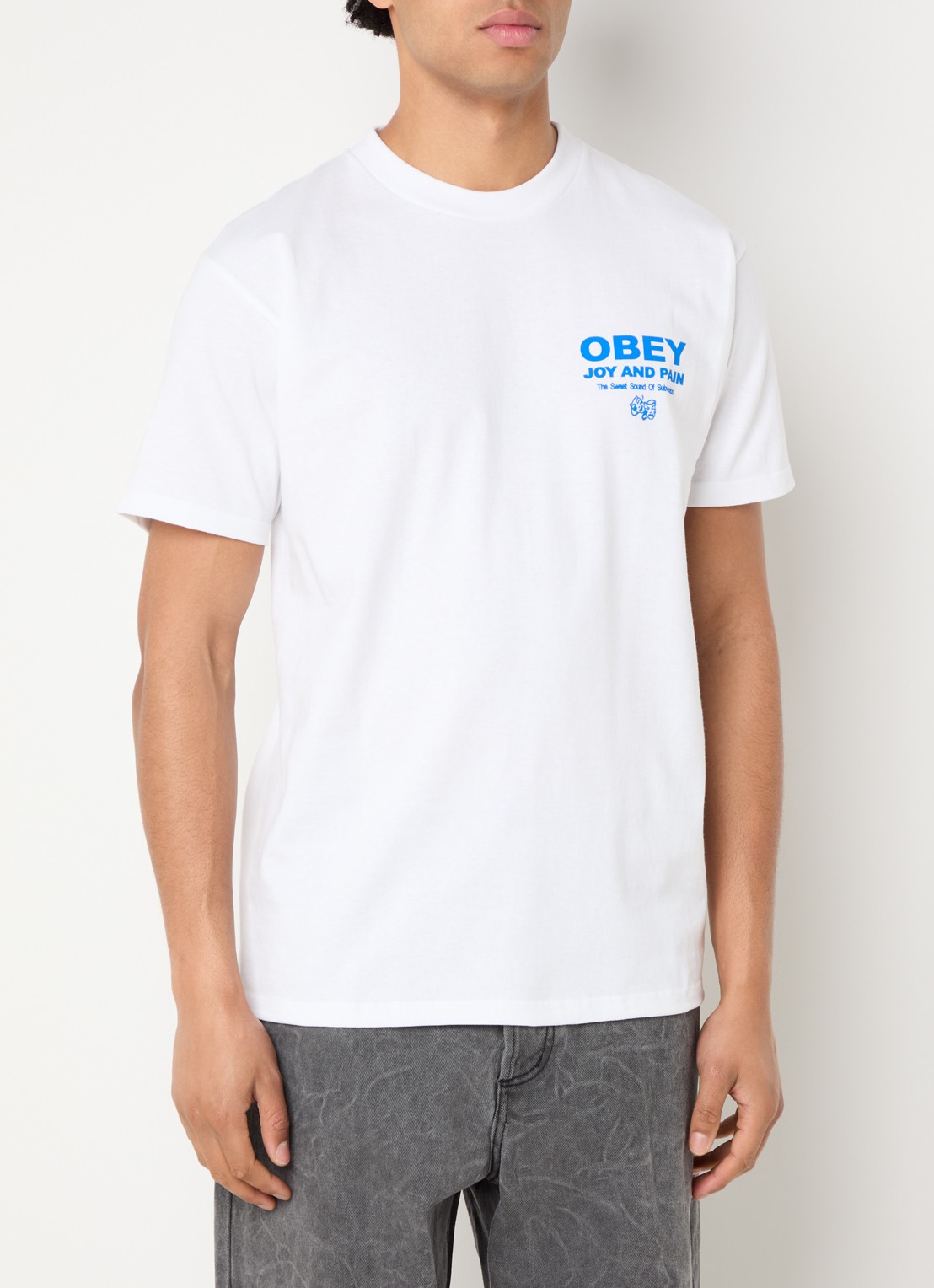 Obey Joy and Pain T-shirt met logo- en backprint - achterkant wit