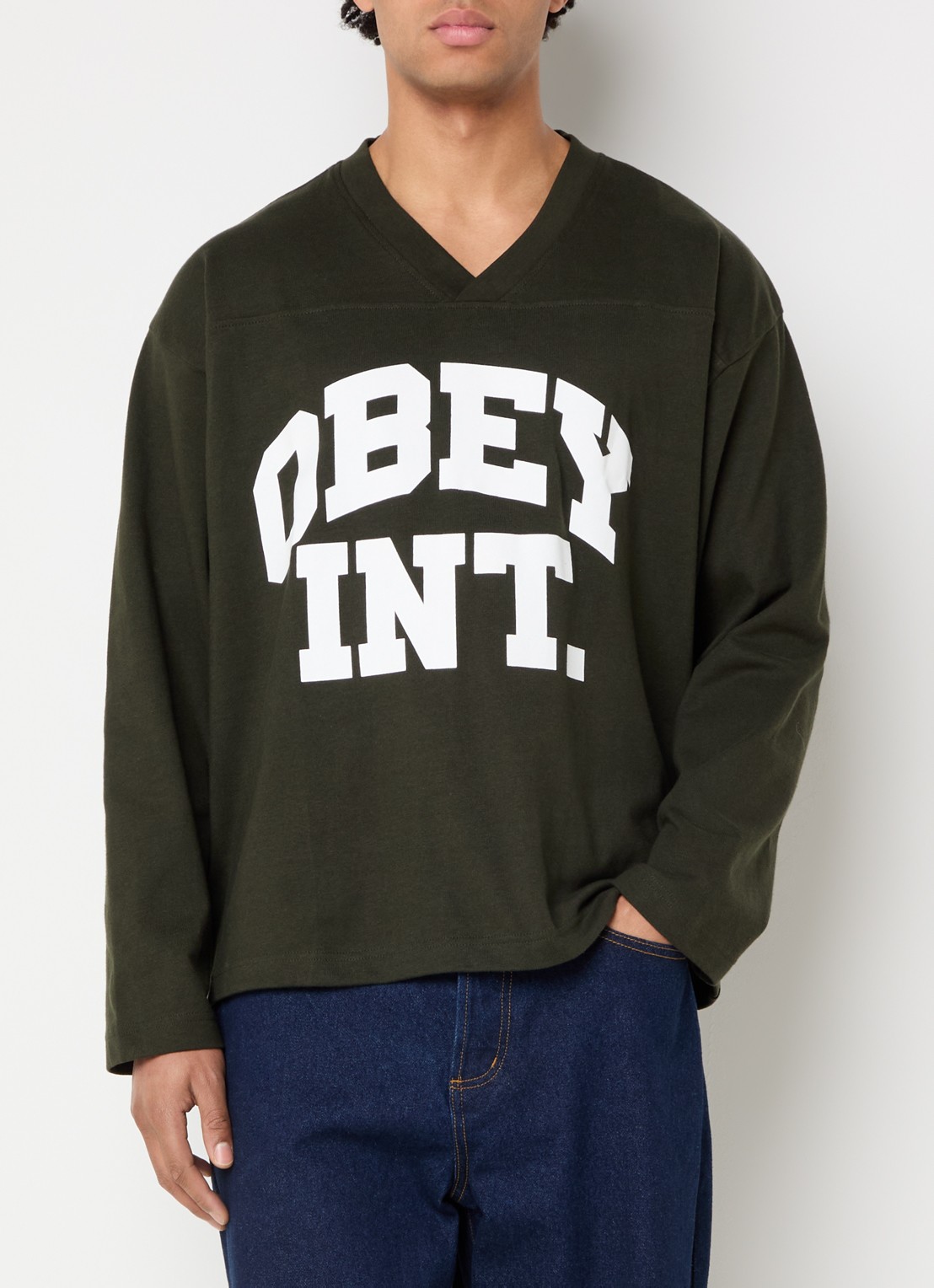 Obey Longsleeve met logoprint - detail bronsgroen
