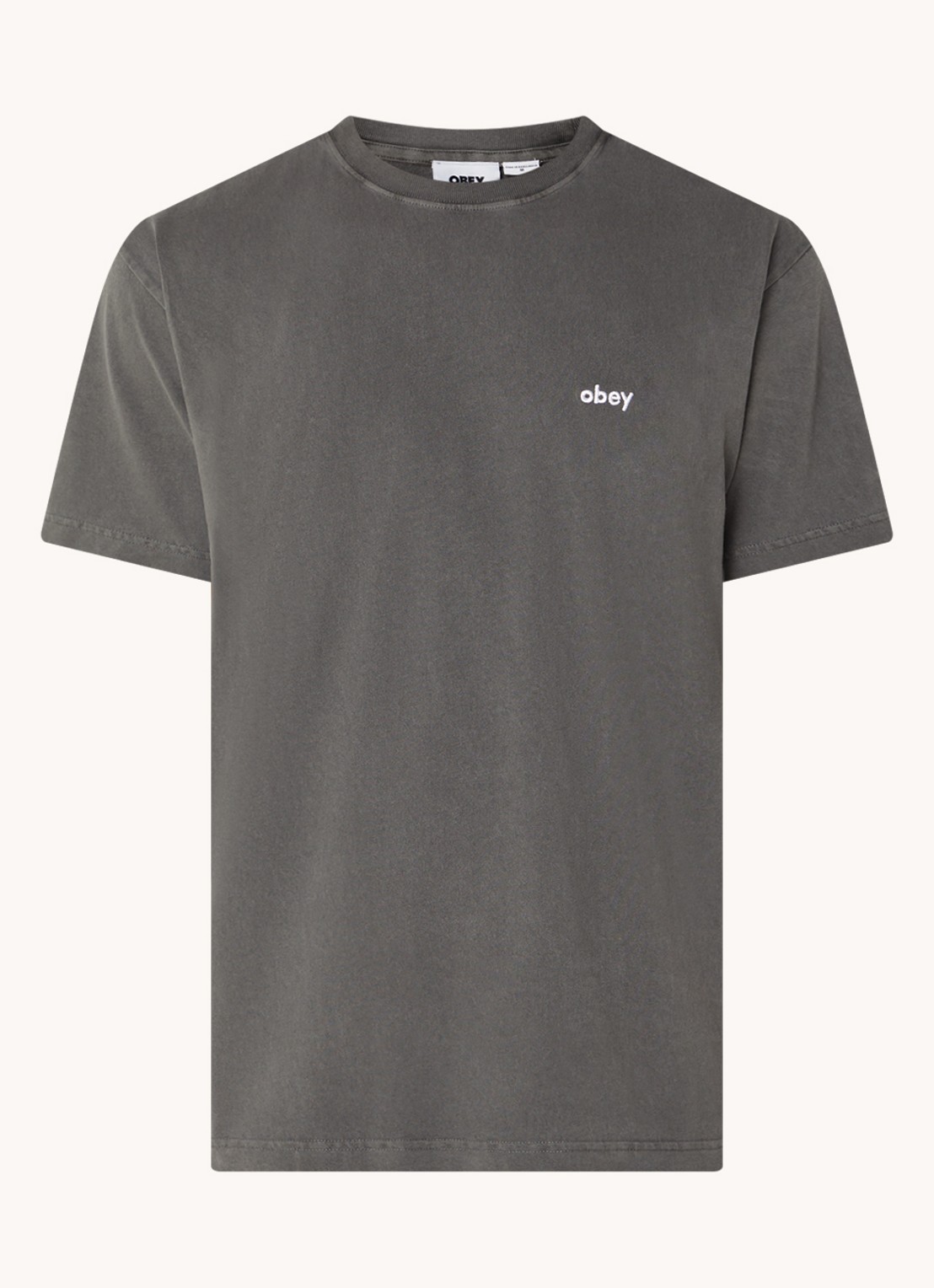 Obey Lowercase Pigment T-shirt met logoborduring - voorkant antraciet