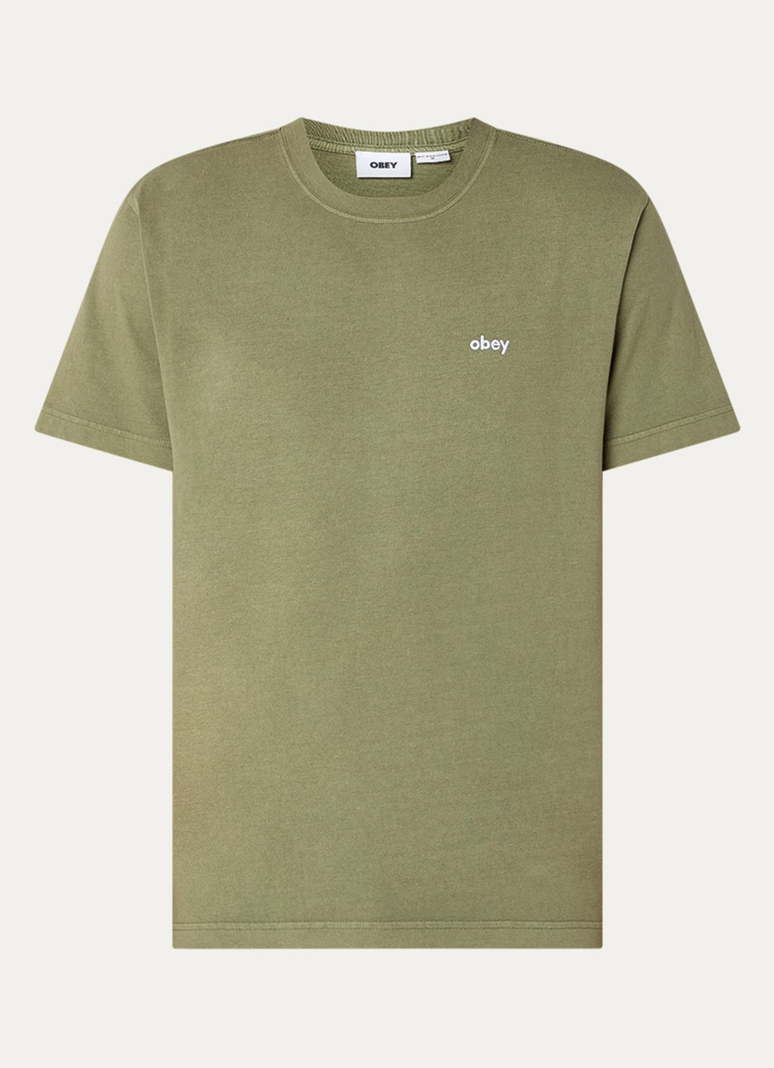 Obey Lowercase Pigment T-shirt met logoborduring - voorkant mosgroen