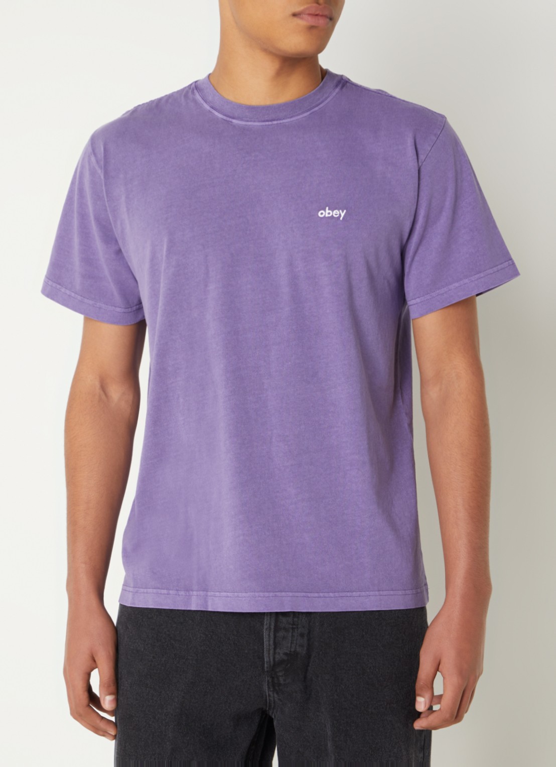 Obey Lowercase Pigment T-shirt met logoborduring - detail lila