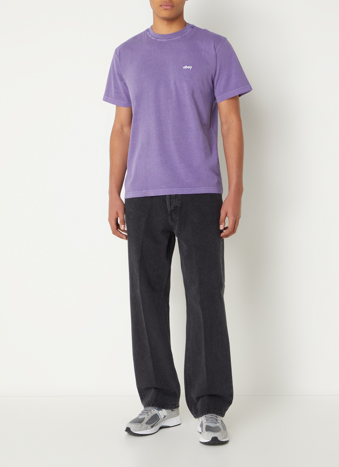 Obey Lowercase Pigment T-shirt met logoborduring - voorkant 4 lila